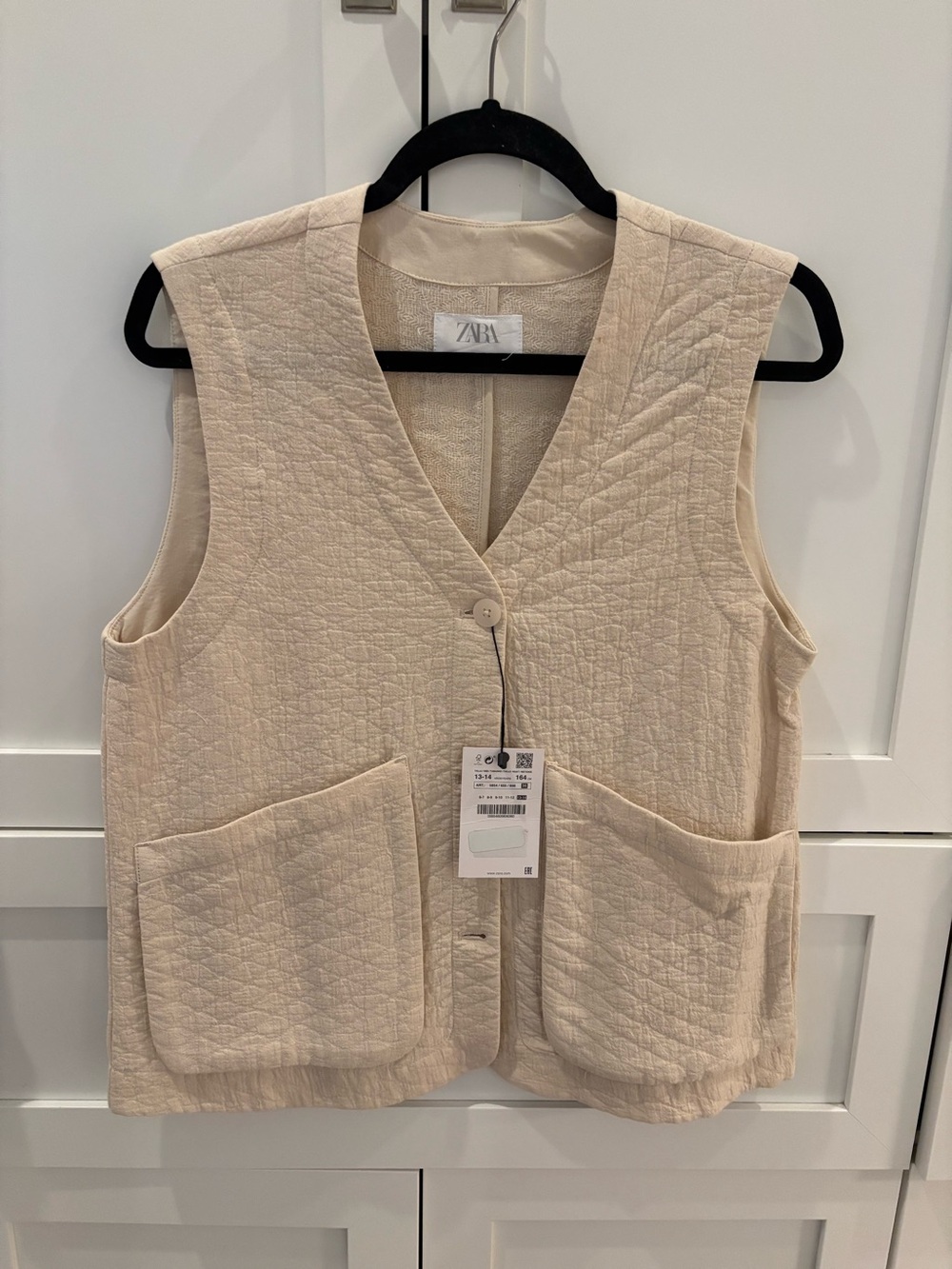 Zara Girls Quilted Cream Vest Size 13-14 BNWT